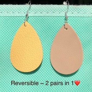 Yellow / Tan Reversible Faux Leather Teardrop Earrings